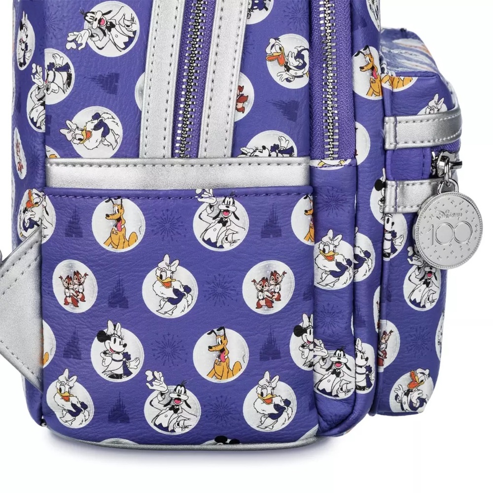 2023 Disney 100th 100 Anniversary Mickey Platinum Purple Loungefly Backpack Bag